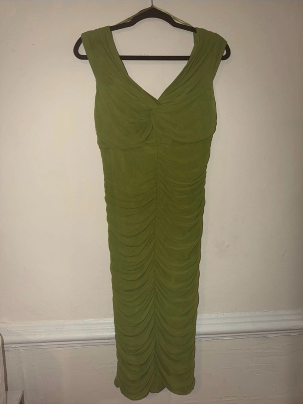 Fashion Nova Olive Green Ruched Maxi Dress